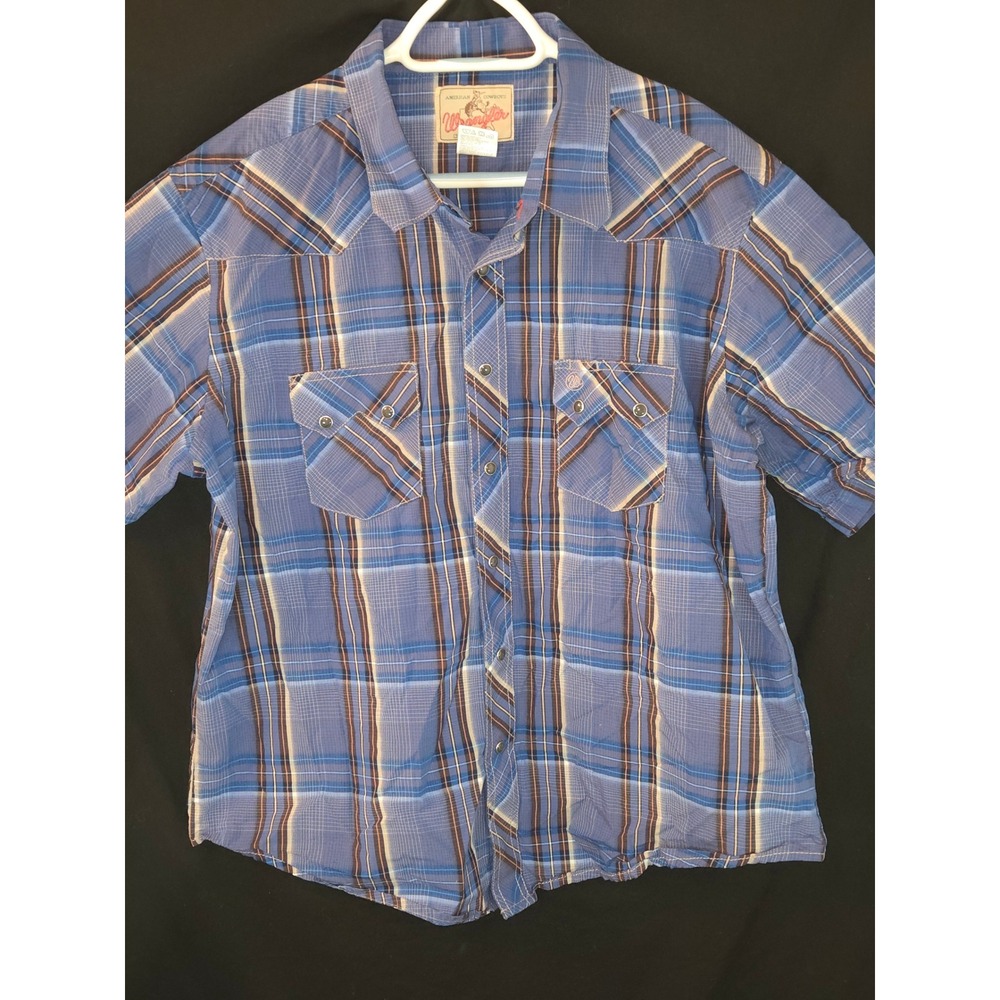 Wrangler American Cowboys Pearl Snap Plaid Western Short Sleeve‎ Shirt XL